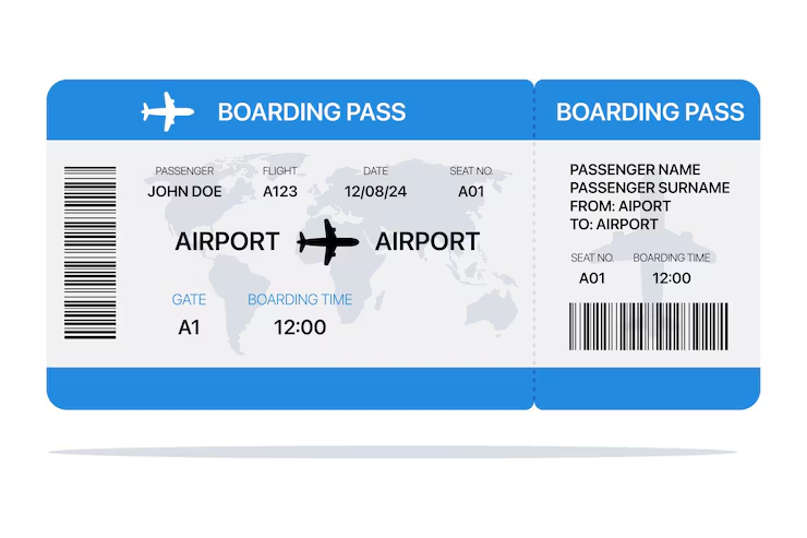 नमुना boarding pass: passenger, flight, date, seat, gate र boarding time